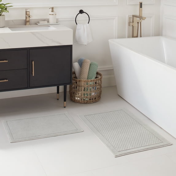 Host & Home Cotton 2-Piece Bath Rug Set, 17x24 & 20x32, Non-Slip Backing, Grey