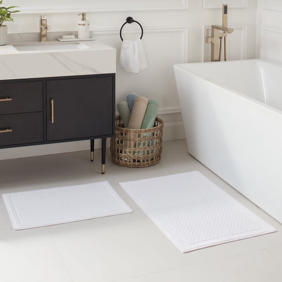 Host & Home Cotton 2-Piece Bath Rug Set, 17x24 & 20x32, Non-Slip Backing, White