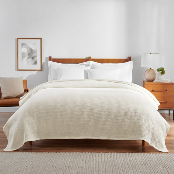 Host & Home Cotton Basketweave Bed Blanket, Lightweight, King Size 104x90, Ivory