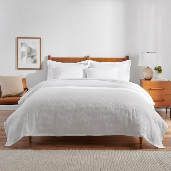 Host & Home Cotton Basketweave Bed Blanket, Lightweight, King Size 104x90, White