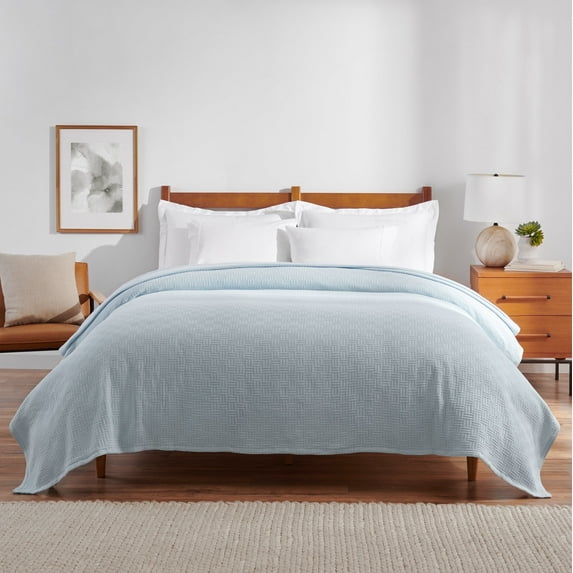 Host & Home Cotton Basketweave Bed Blanket, Lightweight, Twin, Blue