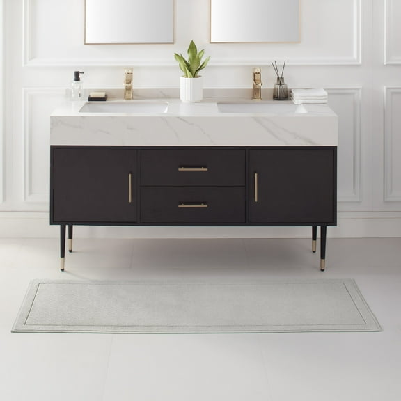 Host & Home Cotton Bath Rug (Runner 20x60), Non-Slip Backing, Modern Weave, Gray