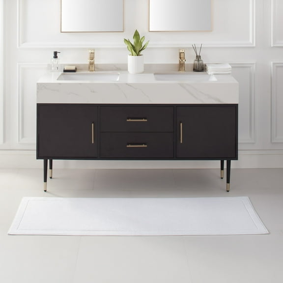 Host & Home Cotton Bath Rug (Runner 20x60), Non-Slip Backing, Modern Weave, White