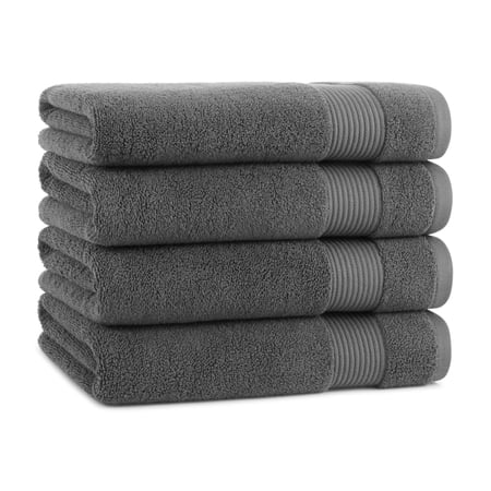 Host & Home Cotton Bath Towels (4 Pack) - 27x54 in., Soft & Absorbent - Dark Grey