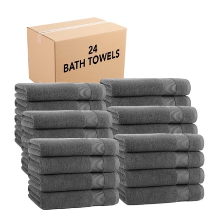 Host & Home Cotton Bath Towels (Bulk Case of 24) - 27x54 in., Soft & Absorbent - Dark Grey
