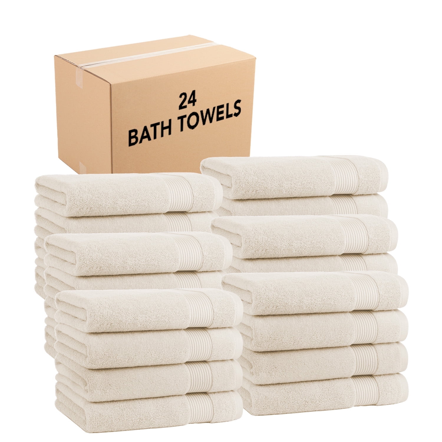 Host & Home Cotton Bath Towels (Bulk Case of 24) - 27x54 in., Soft & Absorbent - Ivory