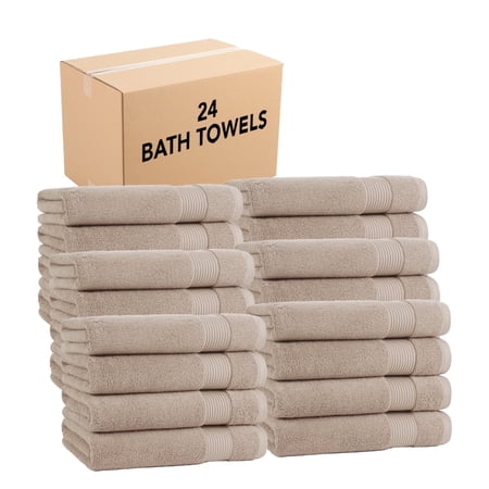 Host & Home Cotton Bath Towels (Bulk Case of 24) - 27x54 in., Soft & Absorbent - Latte Beige