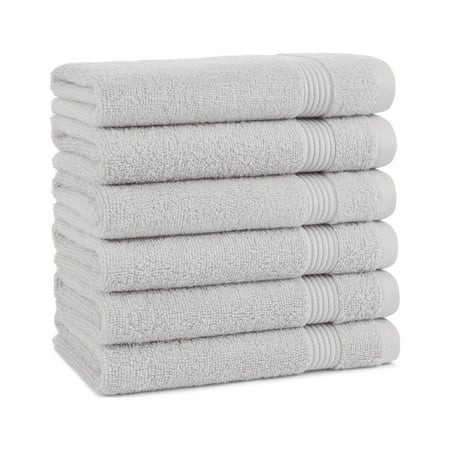 Host & Home Cotton Hand Towels (6 Pack) - 16x28 in., Soft & Absorbent - Light Grey