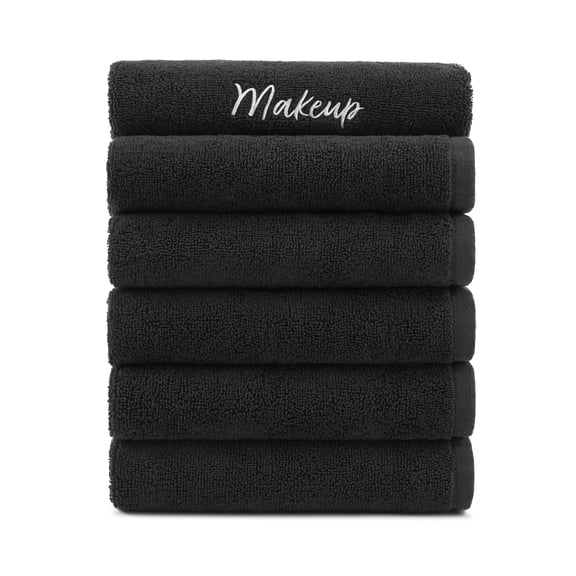 Host & Home Cotton Makeup Removal Fingertip Towel with Embroidery (Pack of 6), 11” X 17”, Black