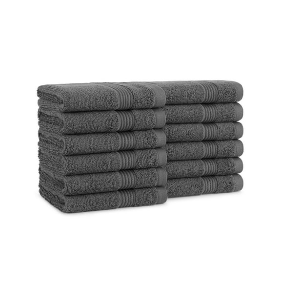Host & Home Cotton Wash Cloths (12 Pack) - 13x13 in., Soft & Absorbent - Dark Grey