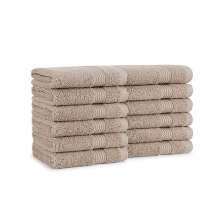 Host & Home Cotton Wash Cloths (12 Pack) - 13x13 in., Soft & Absorbent - Latte Beige