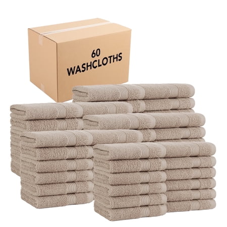 Host & Home Cotton Wash Cloths (Bulk Case of 60) - 13x13 in., Soft & Absorbent - Latte Beige