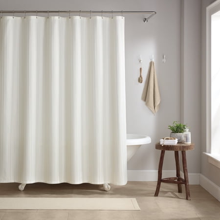Host & Home Damask Shower Curtain Set, 72x72, with 12 Metal Rolling Rings, Weighted Hem, Rust-Proof Grommets, 100% Polyester Yarn, White