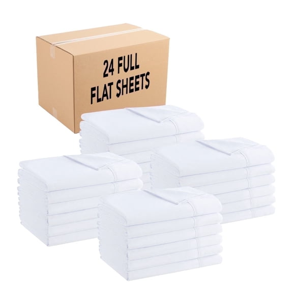 Host & Home Flat Sheets (Buk Case of 24), Brushed Microfiber Hypoallergenic Bedding - Full - White