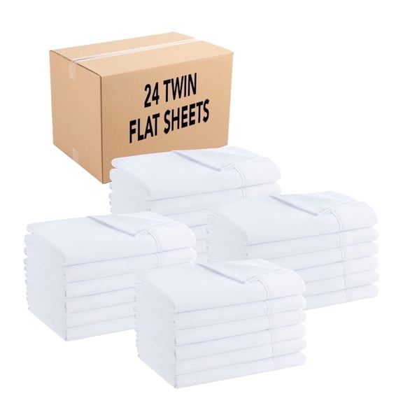 Host & Home Flat Sheets (Buk Case of 24), Brushed Microfiber Hypoallergenic Bedding - Twin - White