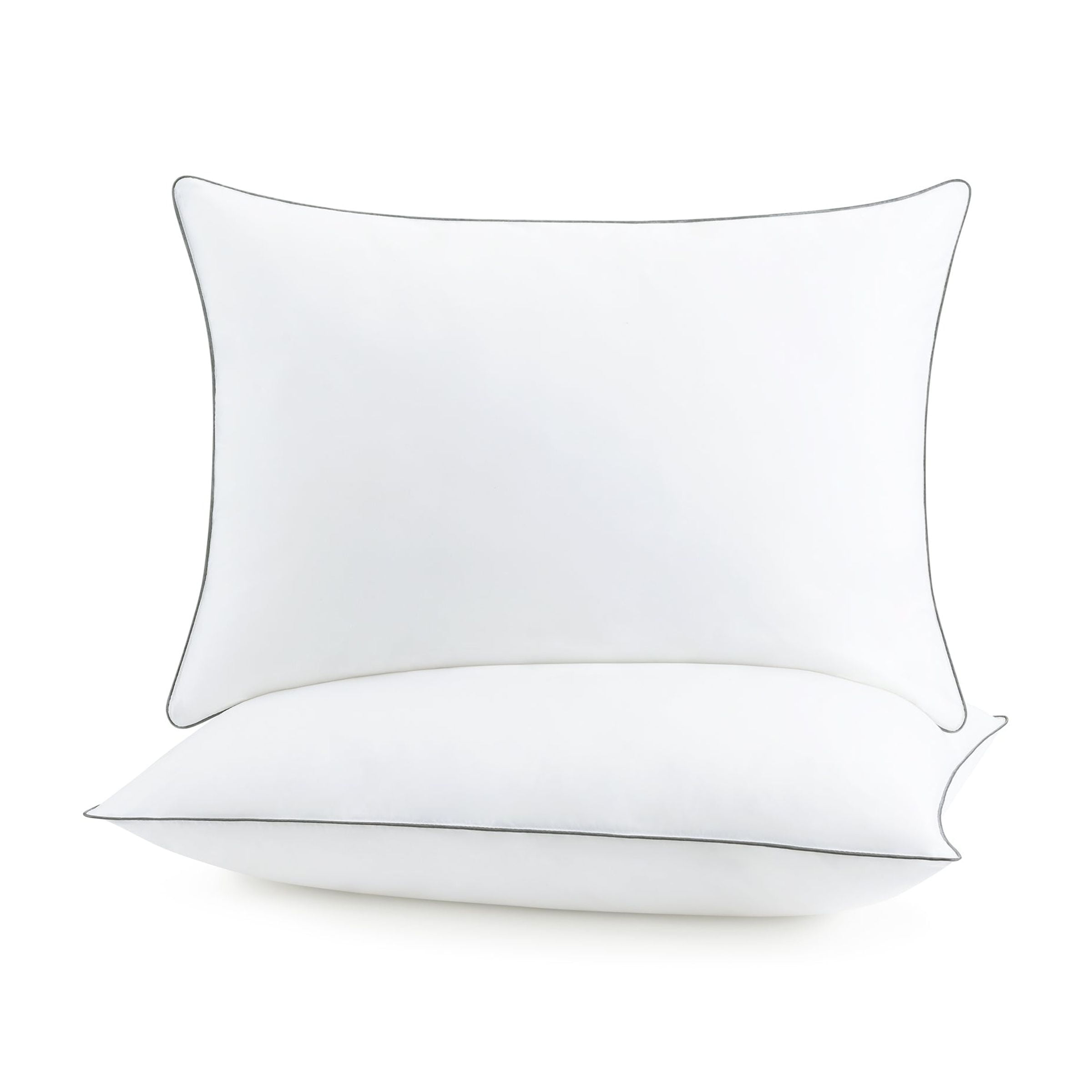 Queen Size White Hypoallergenic Polyester Bed Pillows with Silver Piping