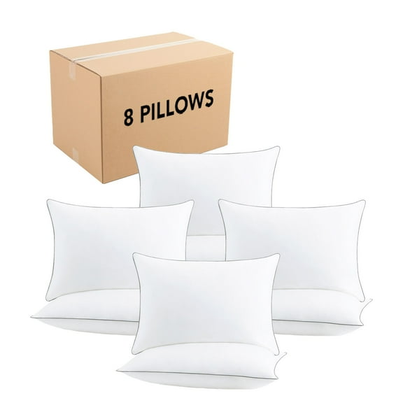 Host & Home Hypoallergenic Pillows (Bulk Case of 8) - White with Silver Piping, Cotton with Poly Fill - Queen 20x30 in.