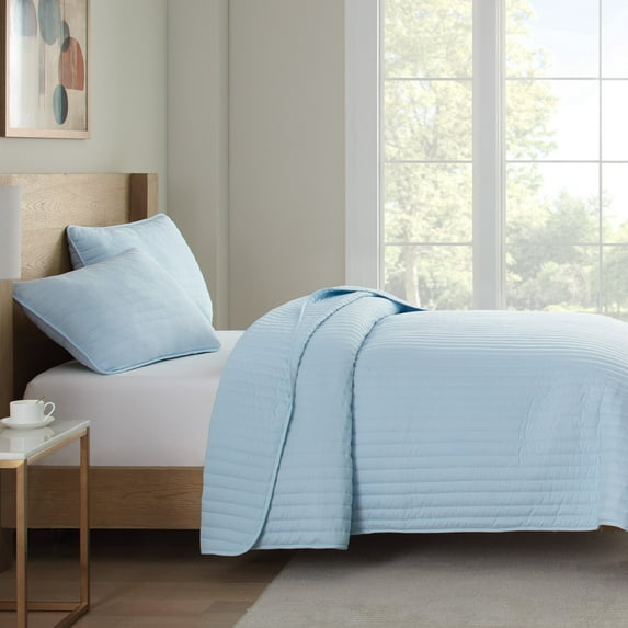 Host & Home Microfiber Quilt Set, Cozy Brushed Microfiber with 120GSM Poly Fill, 2 Shams, Full/Queen, Light Blue