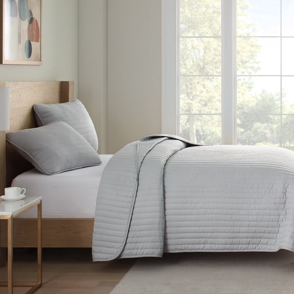 Host & Home Microfiber Quilt Set, Cozy Brushed Microfiber with 120GSM Poly Fill, 2 Shams, Full/Queen, Light Grey