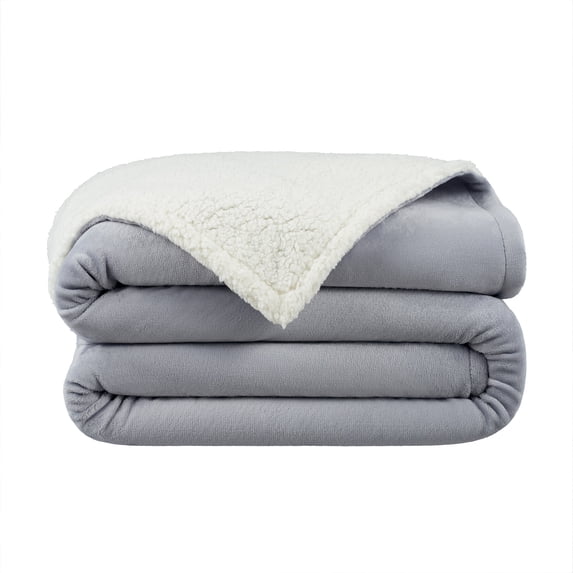 Host & Home Plush Sherpa 2-Sided Blanket, Plush Mink Velvet Face, Plush Sherpa Reverse, Twin XL 68x90, Grey