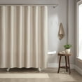 thumbnail image 1 of Host & Home Raindrop Stripe Shower Curtain Set, 72x72, with 12 Metal Rolling Rings, Weighted Hem, Rust-Proof Grommets, 100% Polyester Yarn, Beige, 1 of 5