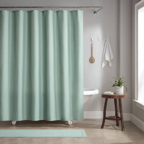 Host & Home Raindrop Stripe Shower Curtain Set, 72x72, with 12 Metal Rolling Rings, Weighted Hem, Rust-Proof Grommets, 100% Polyester Yarn, Green