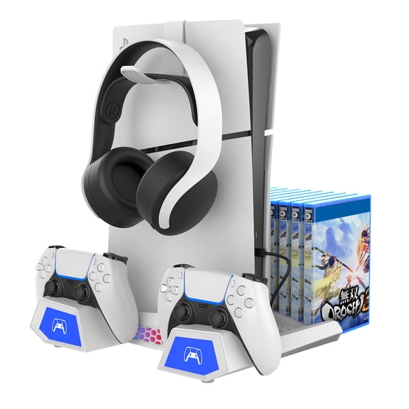Multifunctional Heat Dissipation Base for PS5 Slim Digital and Disc Edition, Game Controller Charging Stand-White