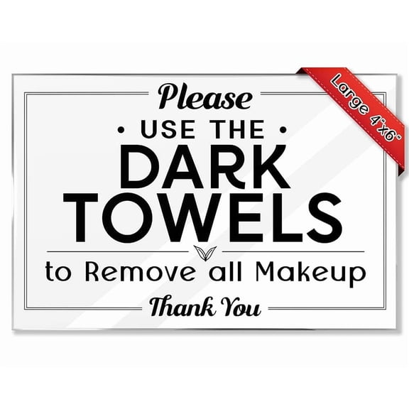 Host Must Haves Bathroom Signs, 10-Pack 4x6 Inch Acrylic Dark Towels Sign, Makeup Towel Reminder for Rentals, Strong Adhesive Included, Black