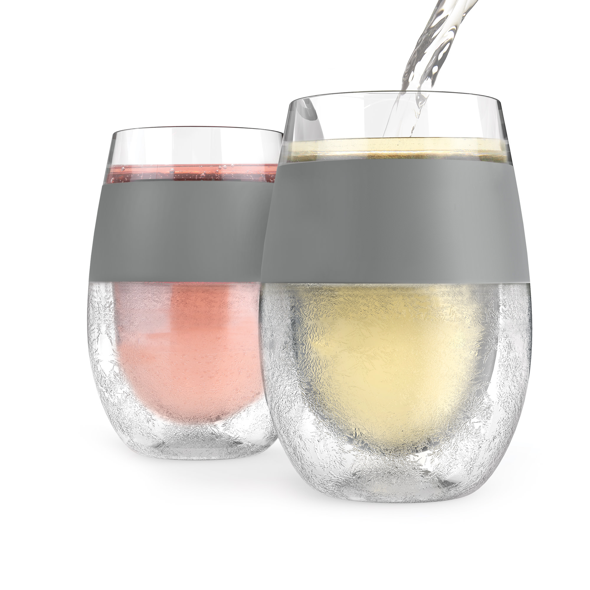 Host Plastic Double Wall Insulated Wine Freeze Cup Set Wine Glass, 8.5 oz  Grey