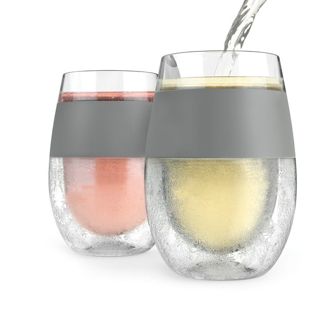 Host Plastic Double Wall Insulated Wine Freeze Cup Set - Wine Glass, 8.5 oz Grey