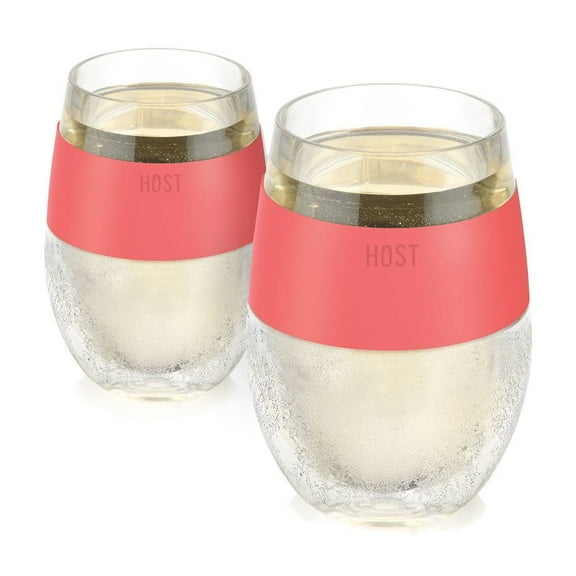 Host Wine Freeze Cooling Cup, Insulated Tumbler, 8.5 oz Set of 2, Coral