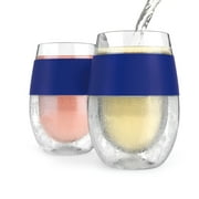 Host Wine Freeze Cup Set of 2 - Plastic Double Wall Insulated Wine Cooling Freezable Drink Vacuum Cup with Freezing Gel, Wine Glasses for Red and White Wine, 8.5 oz Blue - Gift Essentials