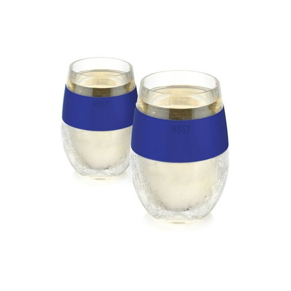 Host Wine Freeze Cups, Double Wall Insulated Tumbler, 8.5 oz Set of 2, Blue