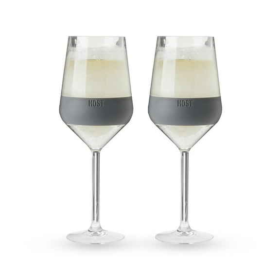 Host Wine Freeze Double-Walled Stemmed Wine Glasses - Plastic Tumblers, Gray