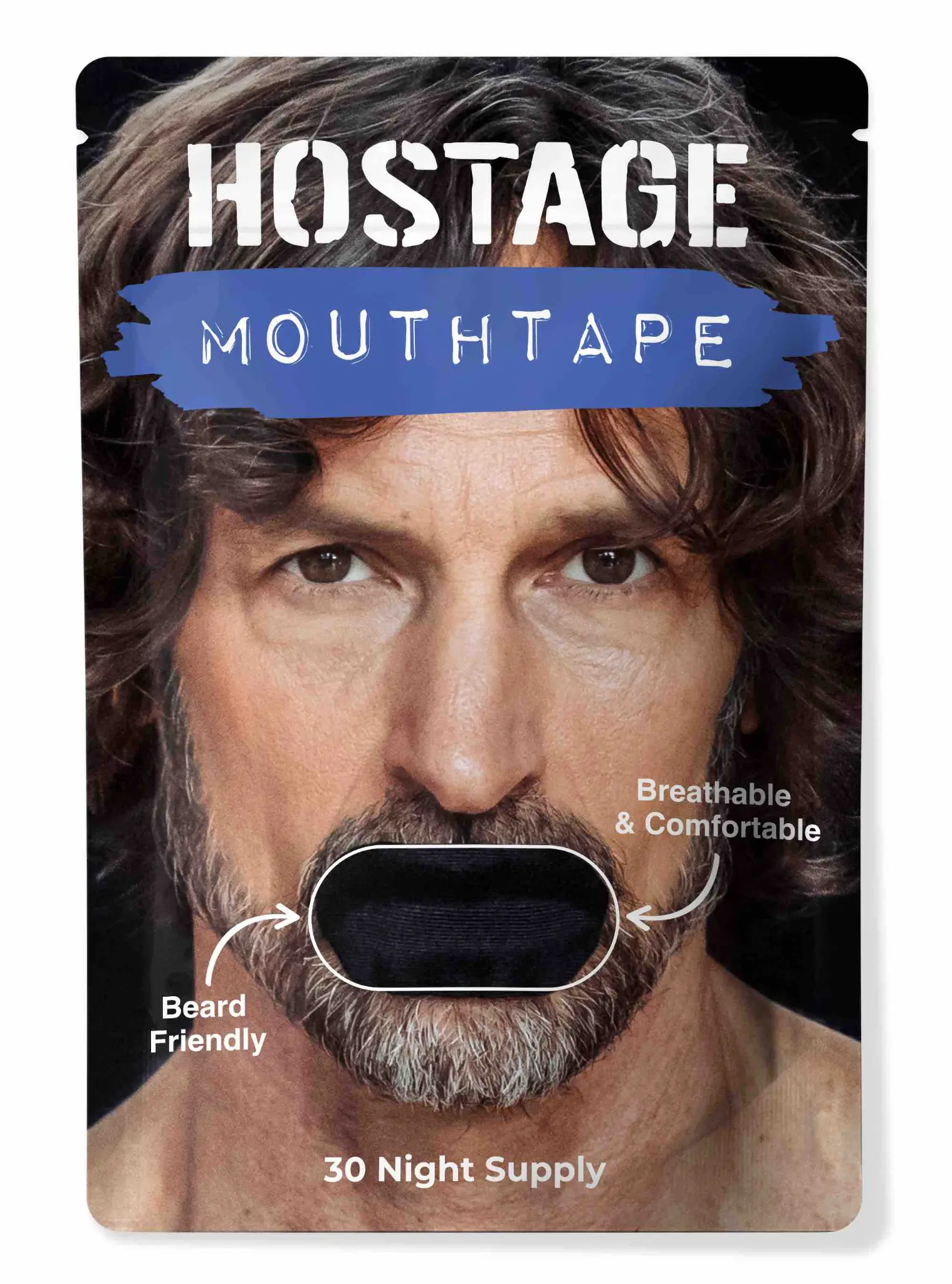 Hostage Tape Breathable Hypoallergenic Mouth Tape for Snoring, Black, Oval - 75mm x 38mm, 30 Count