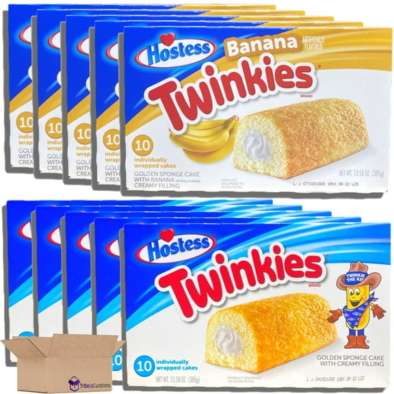 Hostess Banana & Original Twinkies Bulk Combo Pack | 10 Count Box | Pack of 10 (100 Total