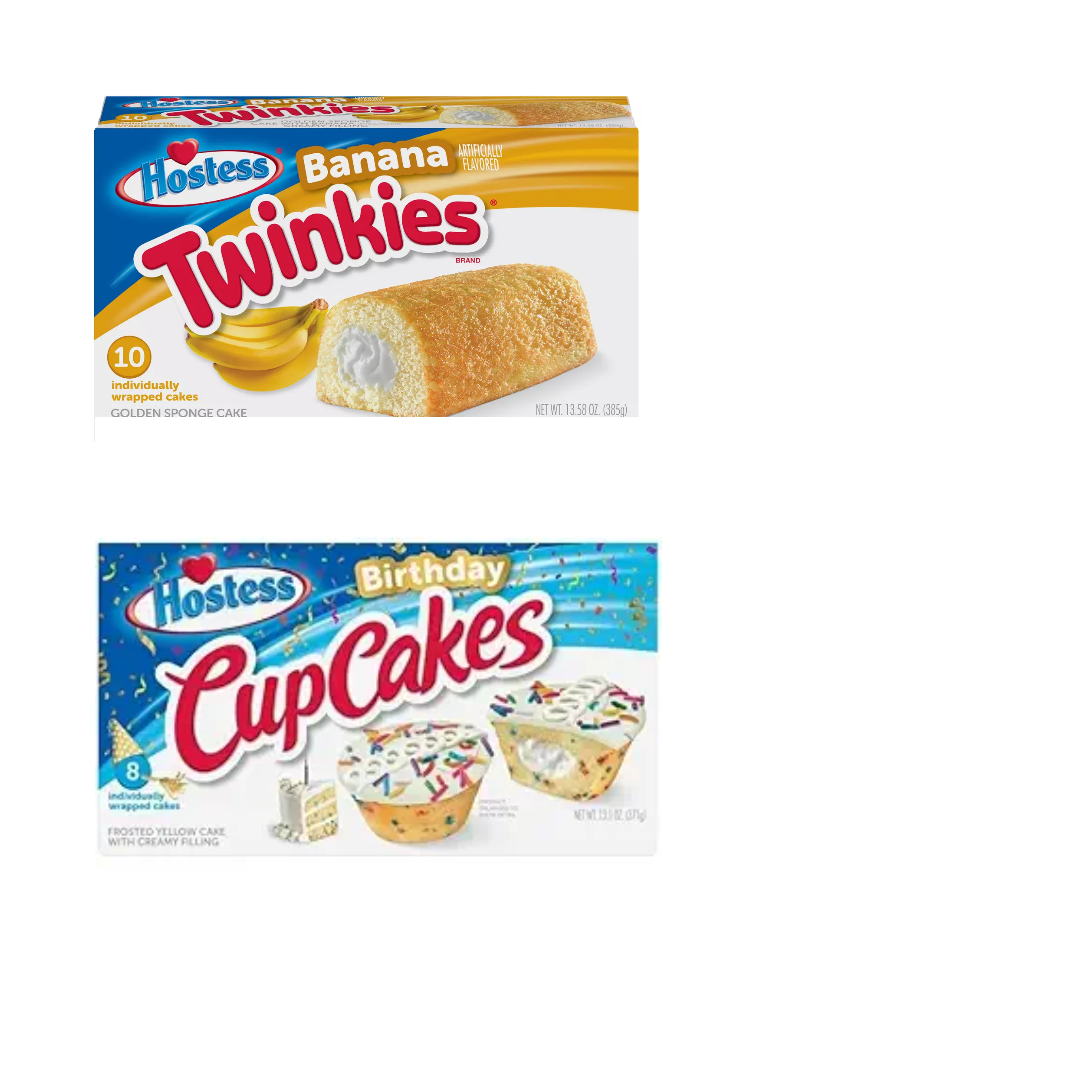 Hostess Banana Twinkies 10ct&Hostess Birthday Cupcakes, 8 ct