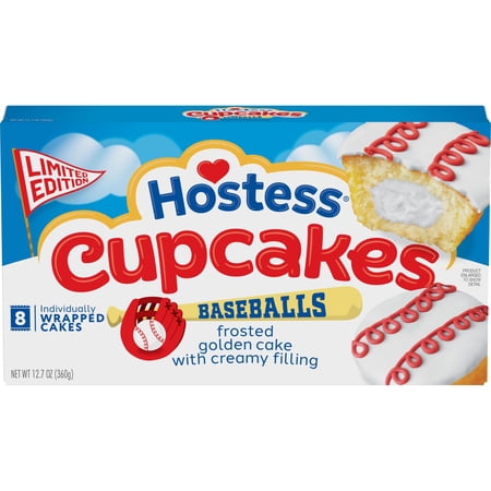 Hostess Cupcakes Baseballs, Limited Edition Frosted Golden Snack Cakes, 12.7 oz Box (8 Cupcakes)