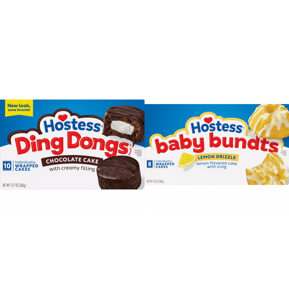 Hostess Chocolate Cake Ding Dongs, 10 ct&Hostess Lemon Drizzle Baby Bundts Mini Cakes, 8 ct