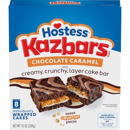 Hostess Kazbars Layer Cake Bars, Chocolate Caramel Flavor, 10 oz Box (8 Count)