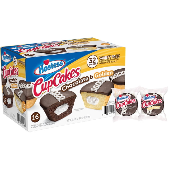 Hostess Golden & Chocolate Frosted Cupcakes Snack Pack (32 Ct.) Bakery ...