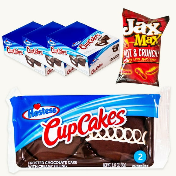 Hostess Chocolate Cupcakes Single Serve (18ct double packs) - Jax Max Hot and Crunchy Corn Snacks (1, 8.5oz bag) - 19 Items Total