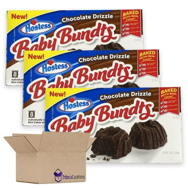 Hostess Chocolate Drizzle Baby Bundt Cakes | 10 Ounce | Box of 8 | Pack of 3 (24 Total Cakes)