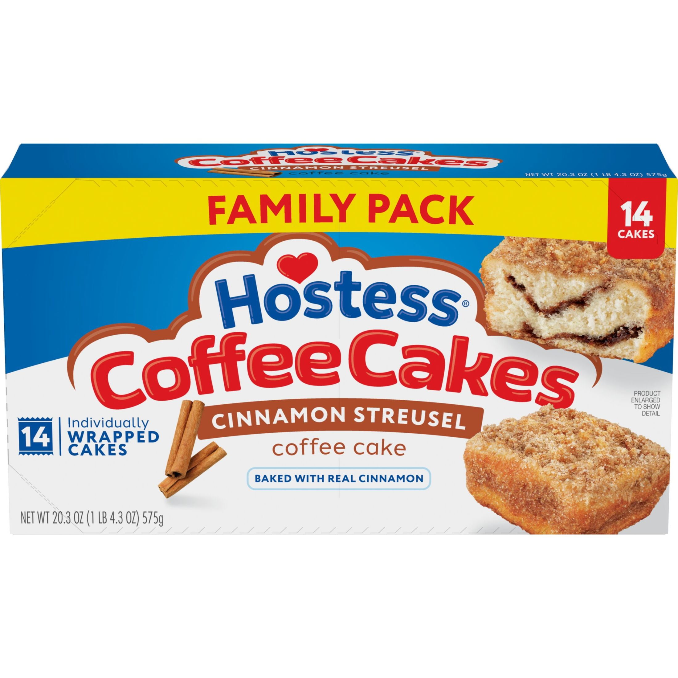Hostess Coffee Cakes, Cinnamon Streusel Snack Cakes, 20.25 oz Box (14 Count)