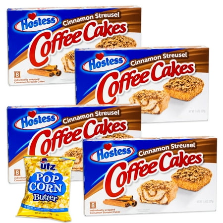 Hostess Cinnamon Streusel Coffee Cakes - (4, 8 ct. packs) - Variety Pack - Utz Butter Popcorn (1, 2.5oz bag) - Delicious, Tasty Snacks - 5 Items Total
