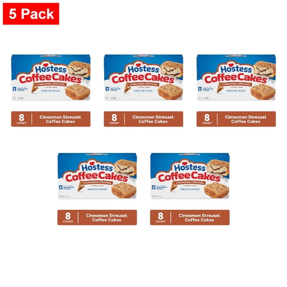 Hostess Coffee Cakes, Cinnamon Streusel Snack Cakes 8 count - 5 Pack