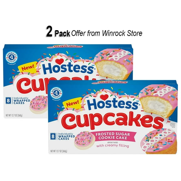 Hostess Cupcakes, Frosted Sugar Cookie Artificially Flavored Snack Cakes, 12.7 Oz, 8 Counts., Individually Wrapped (2 Pack) Offer from Winrock Store