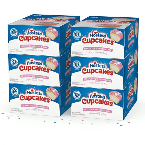 Hostess Cupcakes Frosted Sugar Cookie Cake, 6 Boxes (6 Twin Packs Per Box), Sugar Cookie Flavored Cake with Creamy Filling & Icing, Twin Pack Snack Case