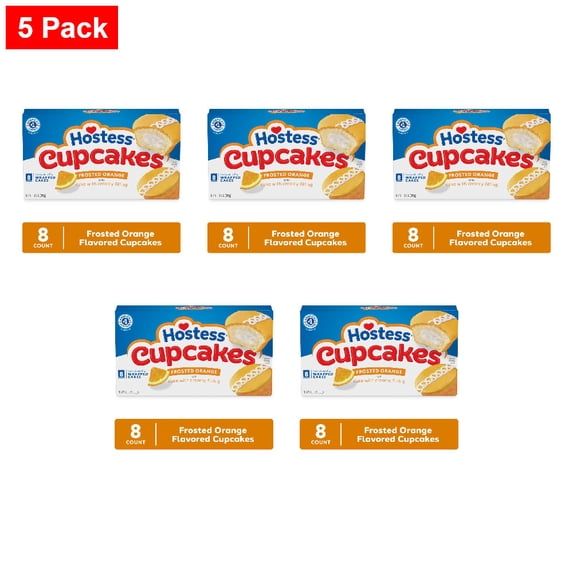 Hostess Cupcakes, Orange Flavored Snack Cakes 8 count - 5 Pack