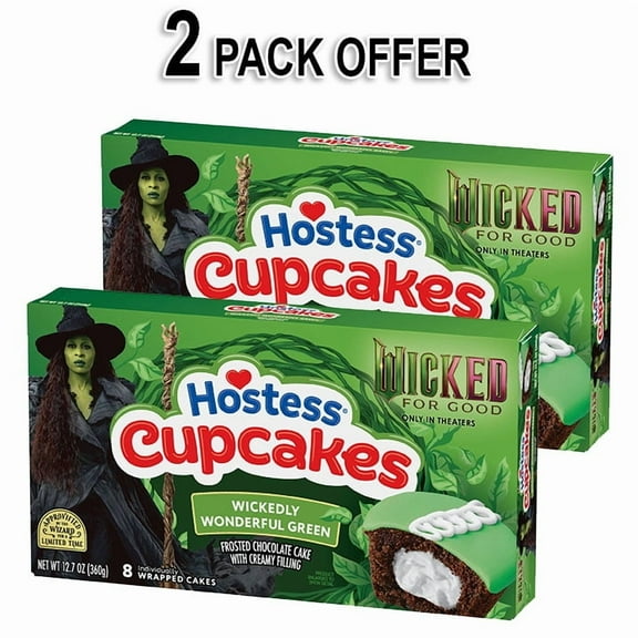 Hostess Cupcakes Wickedly 8 Wonderful Green Chocolate Flavour Cupcakes, 12.7 oz (2 Pack)